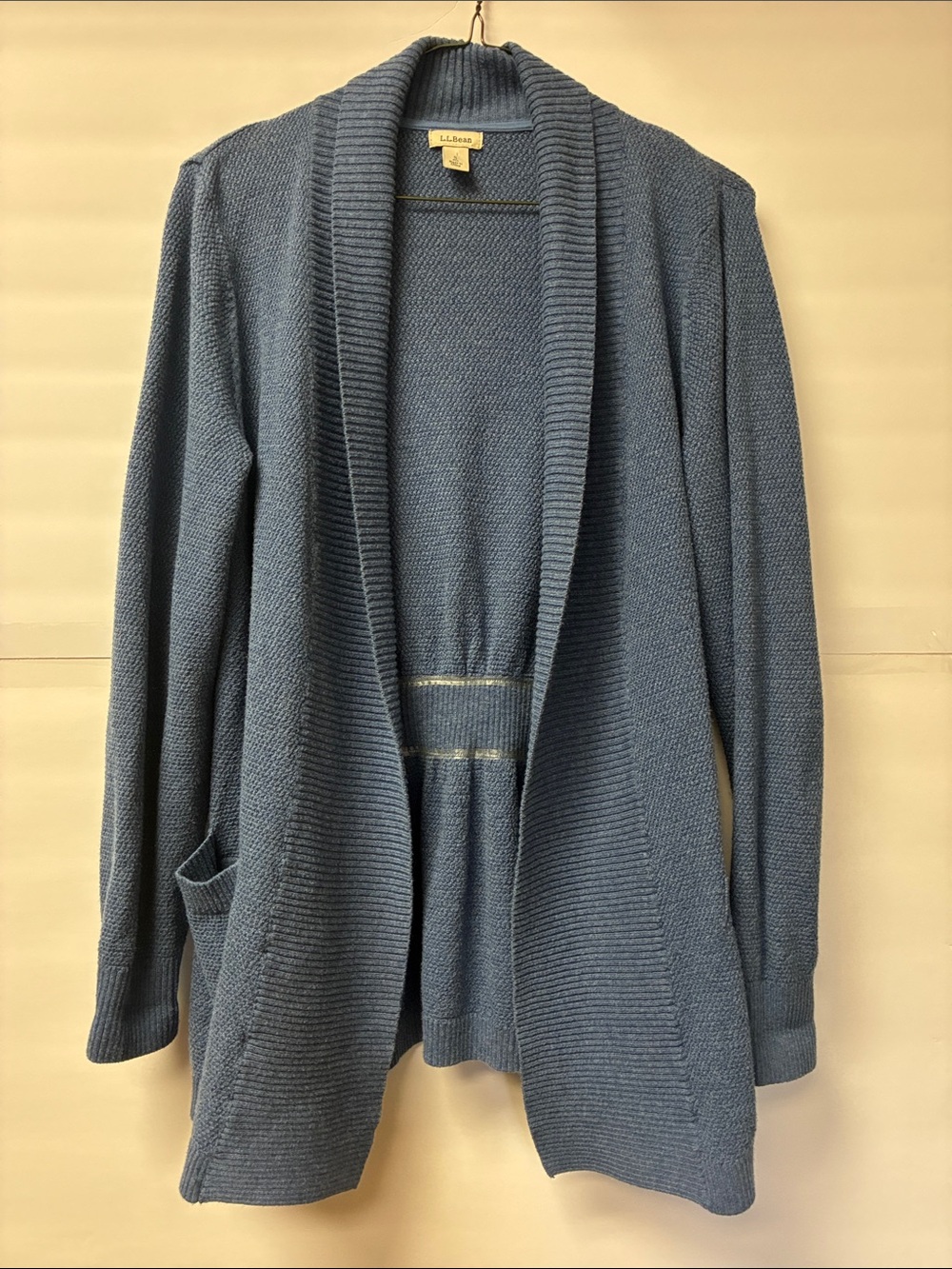 L.L. Bean Shawl Collar Open Cardigan in Dusty Blue